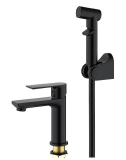 Смеситель для раковины с гигиеническим душем Splenka S05.12.06 чёрный